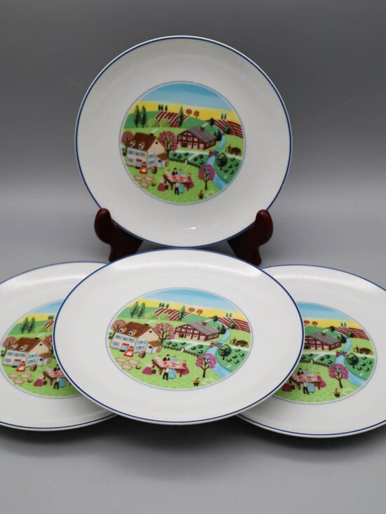 Nasco Other - 4 Vtg Nasco Japan Folk Art Farmhouse Countryside Village Salad Dessert Plates